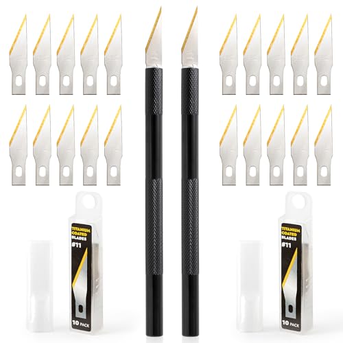 Gomake Exacto Knife Set 2PCS Precision Hobby Knife With 20 Packs #11 Titanium Coated Replacement Blades,Utility Cutting Tool for Crafting Scrapbooking Rubber Stamps Handmade Work