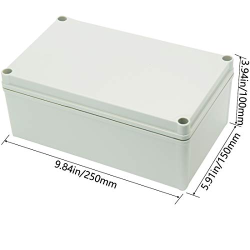 Zulkit Junction Box ABS Plastic Dustproof Waterproof IP67 Junction Boxes Universal Electrical Project Enclosure DIY Electronic Project Box Grey 9.84 x 5.91 x 3.94 inch (250 x 150 x 100 mm) - size: 9.84" x 5.91" x 3.94"