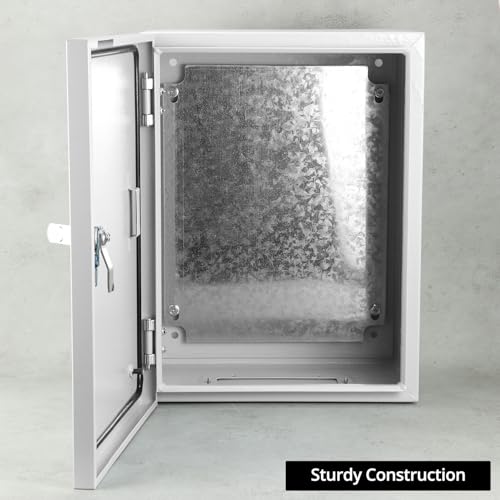 QWORK Steel Enclosure, 16x12x8 Carbon Steel Electrical Box, Waterproof with Lock and Hinge