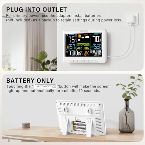 BluSon Weather Station Wireless Indoor Outdoor Thermometer, Atomic Clock - color: White
