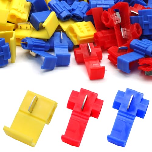 150 Pcs Solderless Quick Splice Snap, 22-10 AWG - size: Red/Blue/Yellow (150 Pcs)