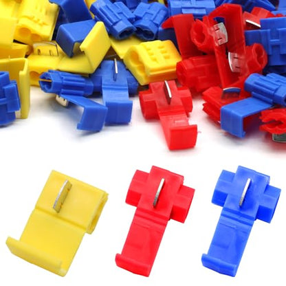 150 Pcs Solderless Quick Splice Snap, 22-10 AWG - size: Red/Blue/Yellow (150 Pcs)