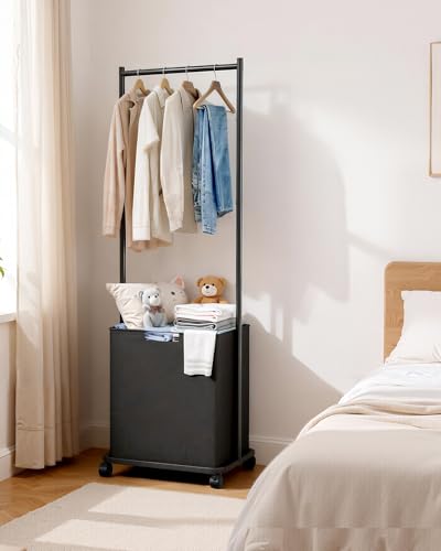 Sakugi Laundry Clothes Rack with Basket & Wheels, 16.6x12.6x68.9, Black