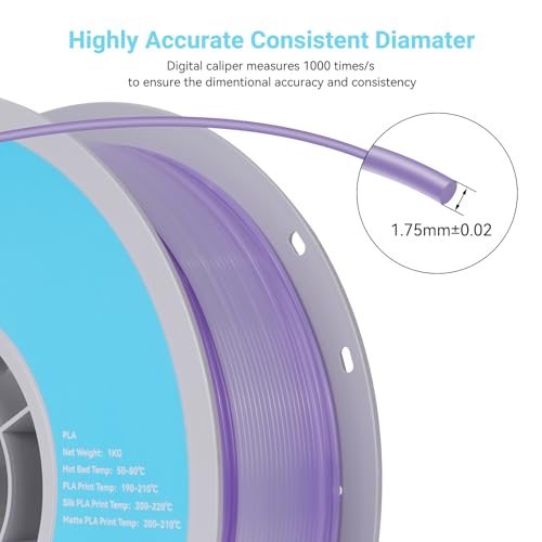 TECSONAR Crystal Rainbow PLA 3D Printer Filament, 1KG Spool(2.2lbs) 1.75mm PLA Fast Color Change 3D Printing Material,Gradient Filament for Most FDM 3D Printers,White Purple - color: Crystal White Purple
