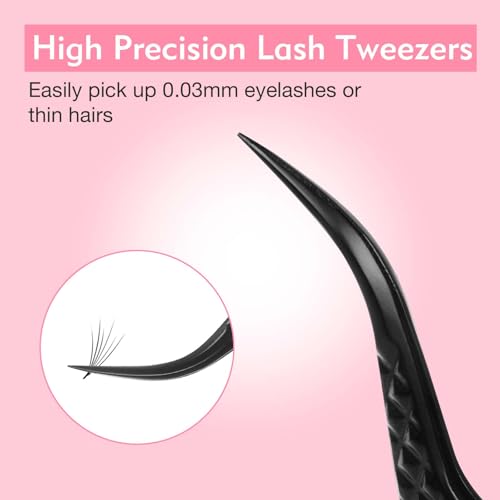 VEYES INC Lash Tweezers for Eyelash Extensions,High Precision Tweezers for Individual Classic and Volume Lash,Stainless Steel Tweezers-45 Degree - style: Noir N2