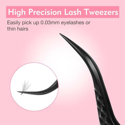 VEYES INC Lash Tweezers for Eyelash Extensions,High Precision Tweezers for Individual Classic and Volume Lash,Stainless Steel Tweezers-45 Degree - style: Noir N2