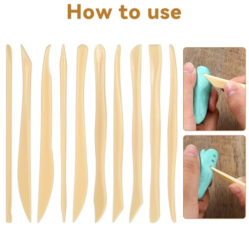 AOZUO 10PCS Double-Ended Clay Sculpting Tools, Plastic Polymer Clay Modeling Tools Ceramic Pottery Carving Tools for Cutting Embossing Smoothing Shaping Molding