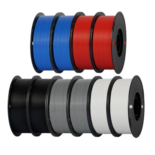 Kingroon PLA 3D Printer Filament, 10 Rolls, Dimensional Accuracy +/- 0.02 mm, 10kg Spool(22lbs), 1.75 mm，2Black+2White+2Grey+2Red+2Blue - color: 10*1kg(2black&2white&2grey&2red&2blue)