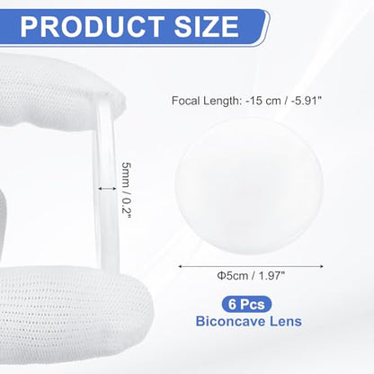 PATIKIL 6Pack Biconcave Lens 5cm Dia. -15cm Focal Length Optical Lenses - size: 5cm Dia. -15cm Focal Length