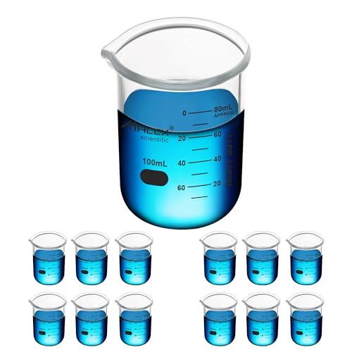 3.4oz(100ml) Sturdy Glass Beaker, Heavy-Duty Lab Beaker Set, 3.3 Borosilicate Griffin Low Form with Printed Graduation, Pack of 12, BKL100-012 - style: Vol.100ml, Pack of 12