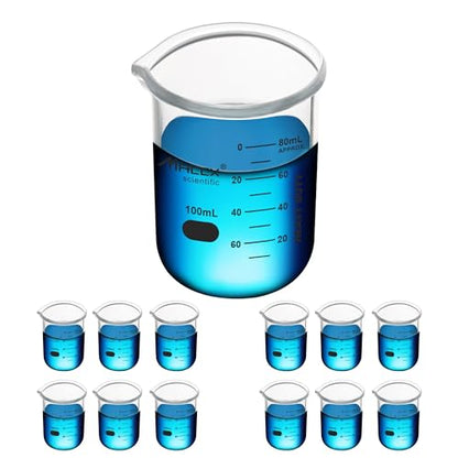 3.4oz(100ml) Sturdy Glass Beaker, Heavy-Duty Lab Beaker Set, 3.3 Borosilicate Griffin Low Form with Printed Graduation, Pack of 12, BKL100-012 - style: Vol.100ml, Pack of 12
