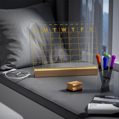 Light Up Clear Dry Erase Calendar 13 x 9 inch with 5 Markers, Acrylic Lighting Markable Calendar Board Agenda for Bedroom/Office/Home/Kitchen - style: Calendar