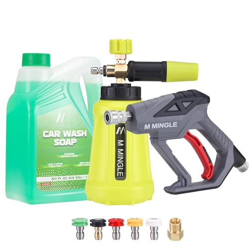 M MINGLE Pressure Washer Gun with Foam Cannon, 64 Fl Oz Car Wash Soap - color: yellow+green