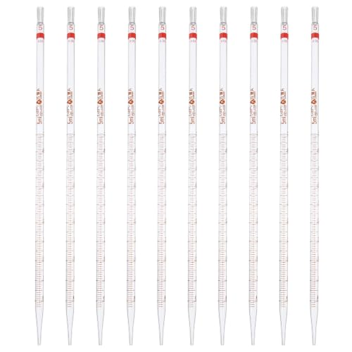 PATIKIL 5ml Glass Graduated Pipettes +/- 0.025ml, 10Pcs Coded Bands - size: 5ml