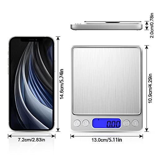 Kitchen Food Scale with 2 Trays, Diyife 500g/0.01g High Precision Scale - color: Silver