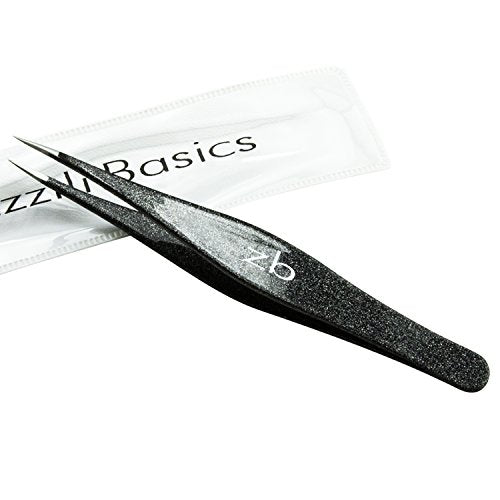 Ingrown Hair Tweezers by Zizzili Basics - Surgical Grade Stainless Steel Fine Pointed Tweezers - Precision Aligned Tips for Splinter, Eyebrow & Facial Hair Removal - with Bonus Tip Guard & Carry Pouch - color: Black