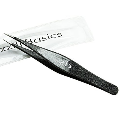 Ingrown Hair Tweezers by Zizzili Basics - Surgical Grade Stainless Steel Fine Pointed Tweezers - Precision Aligned Tips for Splinter, Eyebrow & Facial Hair Removal - with Bonus Tip Guard & Carry Pouch - color: Black