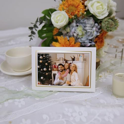 50 Sets Photo Frame Cards with Envelopes 4x6 Paper Picture Frames Bulk - color: White with Gold Lining, size: 4X6