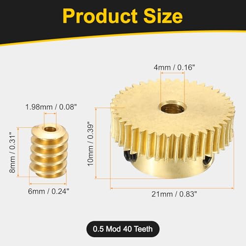 uxcell Worm Gear Set Right Rotation 40T 0.5 Module 1:40 Reduction Rate - size: Gear-4mm, Rod-1.98mm Bore, style: 0.5M-40T