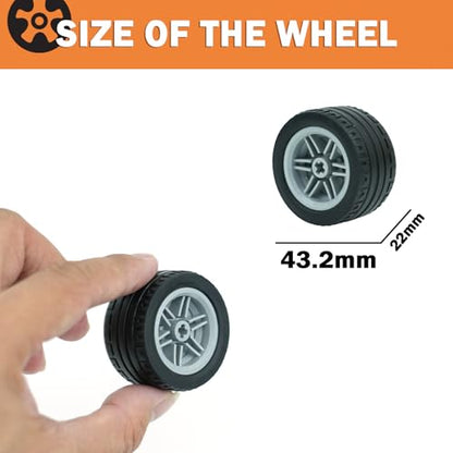 MALEKO 8 PCS Wheels and Tires Set, Tires Dia. 43.2X22mm&Rim Dia. 30.4X 20mm Compatible with Major Brand Technical Building Block Pieces and Parts - color: Black No.2
