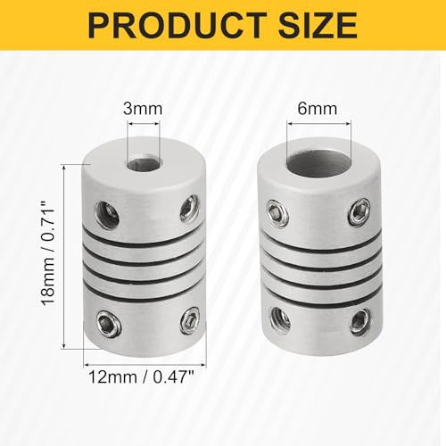 uxcell 4Pcs Flexible Couplings 3mm to 6mm Aluminum Alloy Joint Connector - size: 3mm to 6mm, style: D12 x L18mm