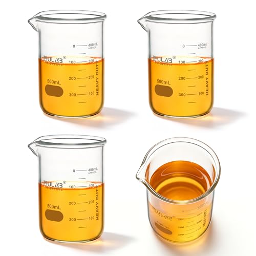 ULAB Scientific Glass Beaker Set, Vol. 500ml, 3.3 Borosilicate Griffin Low Form with Printed Graduation, Pack of 4, UBG1016 - style: Vol.500ml,Pack of 4
