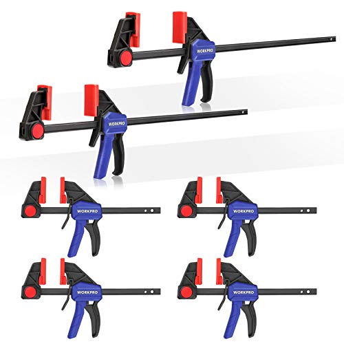 WORKPRO 6-Pack Bar Clamps for Woodworking, 6" (4) & 12" (2) F Clamps, Blue - color: Blue, size: 6-Pack 6" and 12" Bar Clamps
