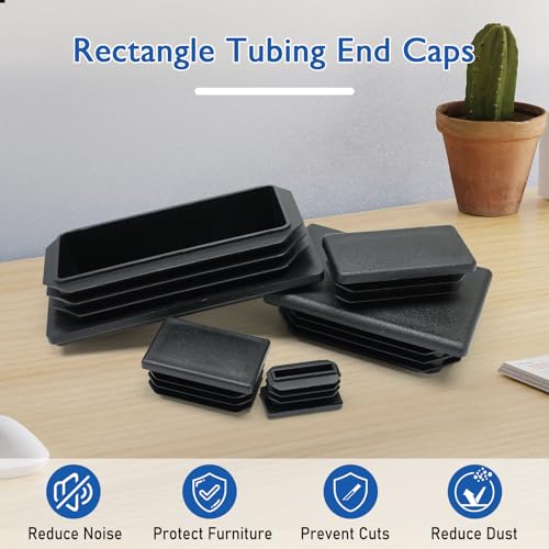 4 Pack 1-1/2"x1 Black Rectangular Tube End Cap Plastic Plugs - color: Black, size: 1-1/2" x 1" - 4 pcs