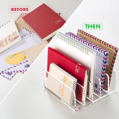 BEYGORM Acrylic Mail Holder, 5 Compartments Multifunction Desk Organizer - size: Medium