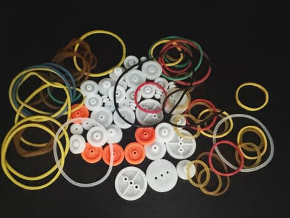84PCS Belt Pulley Set 2MM Hole Plastic Belt Pulley with Rubber Band for DIY Model Toy RC Car Robot Airplane Accessories