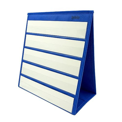 Blue Tabletop Desktop Pocket Chart with Bonus 20X Dry Erase Cards. Double Sided and Self-Standing (13” X 12”) - color: Bule, size: Blank Cards