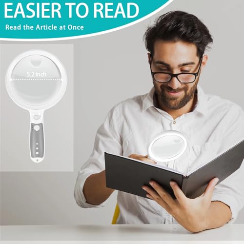 Large Magnifying Glass with 37 LED Light, 10X 20X 45X Handheld Illuminated - color: White & Grey, size: Magnifier with Light (No Case)