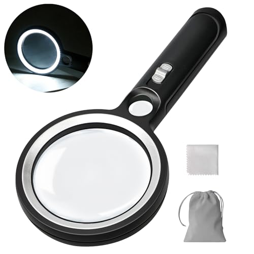 Handheld Magnifying Glass with Light, 10X 30X Optical Glass Magnifying Glass with 31 LEDs Lighted, The Essential Magnifier for Seniors, Reading, Puzzle, Coins, Jewelry, Inspection & Close Work