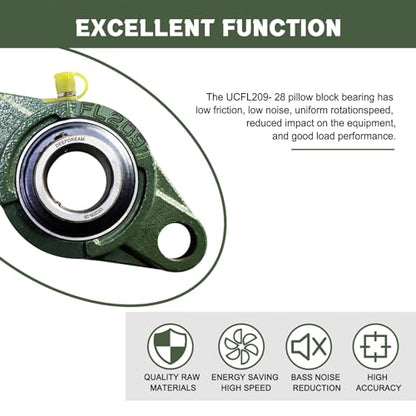 2 Pcs of UCFL209-28 Pillow Block Bearing Flange Mounted Pillow Block Bearings - Chrome Steel Bearings with 1-3/4" Bore - size: UCFL209-28-2Pcs