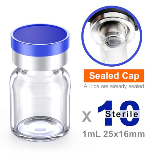 Sterile Empty Vials with Self Healing Injection Port and Aluminum Plastic Cap,Sterile Package (1ml Clear 10PCS) - size: 1ml Clear 10PCS