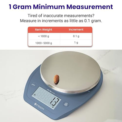 Etekcity 0.1g Food Scale, Bowl, Digital Grams and Ounces for Weight Loss, Dieting, Baking, Cooking, and Meal Prep, 11lb/5kg, Stainless Steel Prussian Blue - color: Prussian Blue, size: 11lb