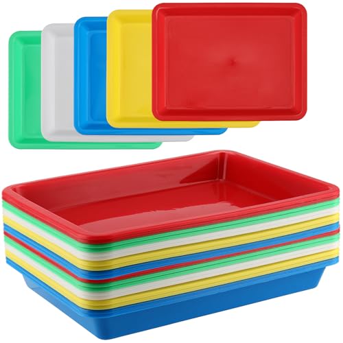 JOIKIT 20 Pack 13.3x9.8 Inch Multicolor Plastic Art Trays, Art & Craft Organizer, Activity Organizer, Serving Tray for Beads, Painting, Blocks, DIY Projects