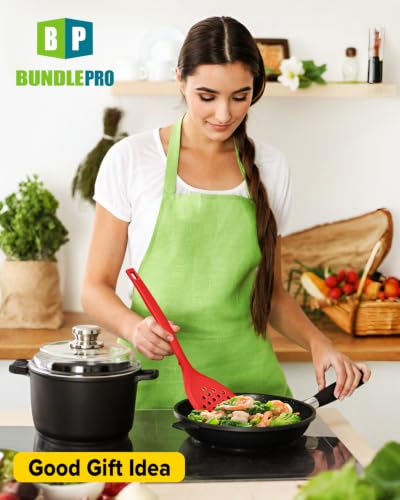 BUNDLEPRO Silicone Cooking Utensils Set, 9 Pcs Kitchen Utensils, One-Piece - color: Red