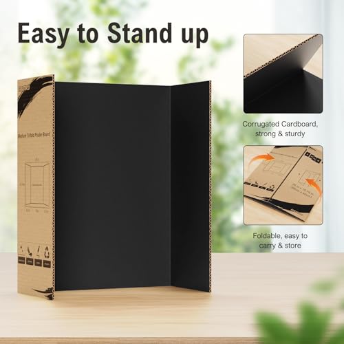HAUTOCO 12 Pcs Trifold Poster Board 26 x 15.74'' Medium Presentation Boards - color: Black, size: 26 x 15.74''