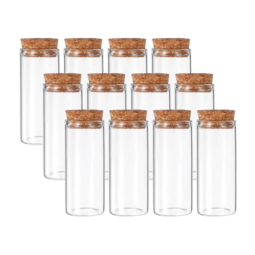 PATIKIL 30ml Test Tubes, 12pcs 2.76x1.18 Glass Clear Flat Bottom Test Tube Containers with Cork Stopper for Bead Party Candy Bath Salt Storage Scientific Experiment Plant Propagation - size: 30ml