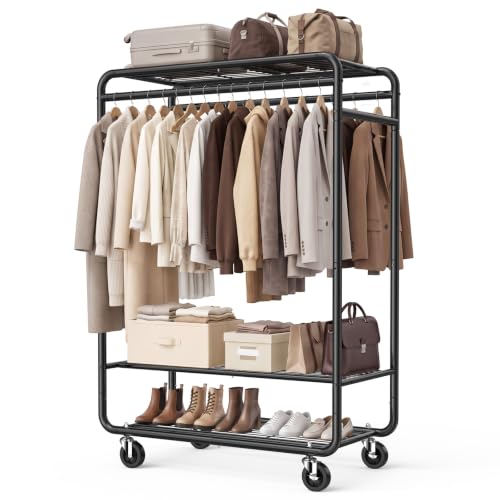 EAGMAK Heavy Duty Clothes Rack, 820 lb Double Rod, 3 Shelves, Black - color: Black