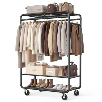 EAGMAK Heavy Duty Clothes Rack, 820 lb Double Rod, 3 Shelves, Black - color: Black