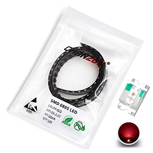 CHANZON 100 pcs SMD 0805 (2mm x 1.2mm) Red LED Diode Lights (DC 2V 20mA) - color: B) Red (100pcs)