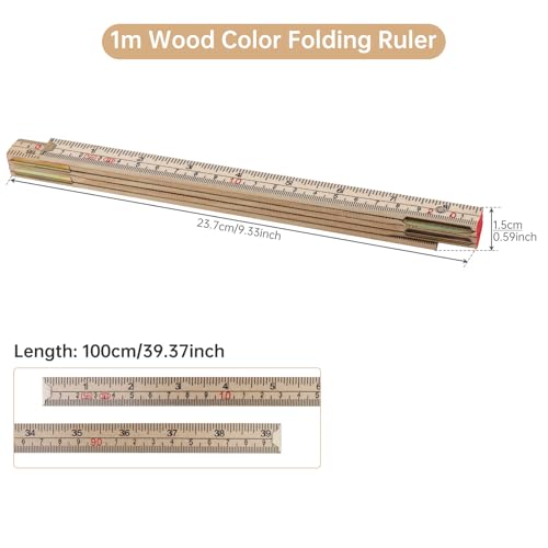 Folding Wood Rule, 1M / 39 inch Foldable Ruler for Carpenters Folding Meter Stick, Lightweight Composite Construction Ruler, Metric and Imperial Measurement Systems (1, Wood, 1M/39 inch) - color: Wood, size: 1M/39 inch