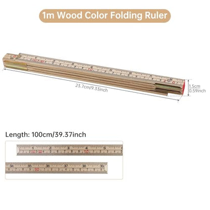 Folding Wood Rule, 1M / 39 inch Foldable Ruler for Carpenters Folding Meter Stick, Lightweight Composite Construction Ruler, Metric and Imperial Measurement Systems (1, Wood, 1M/39 inch) - color: Wood, size: 1M/39 inch