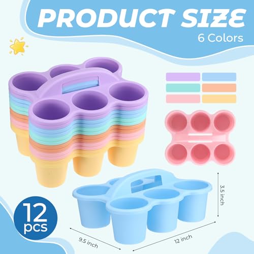 12 Pcs Classroom Caddy Bulk - Plastic 6 Compartments Table Storage Caddy with Handle for School Pencil, Crafts Marker, Crayon Art, Drink Cup Delivery (Macaron Colors) - color: Macaron Colors