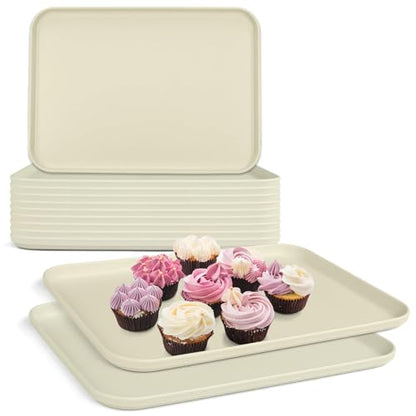 Plastic Serving Trays, 12 Pack Cafeteria Trays Plastic Fast Food Tray for DIY Projects, Painting, Beads, Organizing Supply, 9.4 X 6.7 X 0.6 Inches (Light Beige) - color: Light Beige