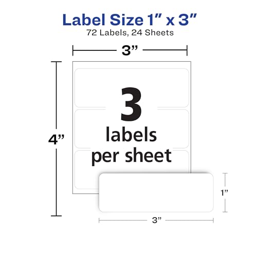 Avery Multi-Use Removable Labels, 1" x 3", White, Non-Printable, 72 Blank Labels Total (6728) (Pack of 2)