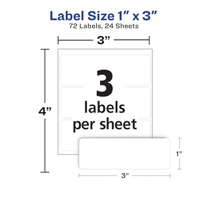 Avery Multi-Use Removable Labels, 1" x 3", White, Non-Printable, 72 Blank Labels Total (6728) (Pack of 2)