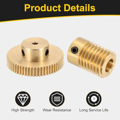 uxcell Worm Gear Set 60T 0.5 Module 60:1 Reduction Rate, Right Rotation Drive Gear Box Wheel Reduce Transmission Part (Brass Gear-3mm Bore, Brass Rod 6mm Bore) - size: Gear-3mm, Rod-6mm Bore, style: 0.5M-60T